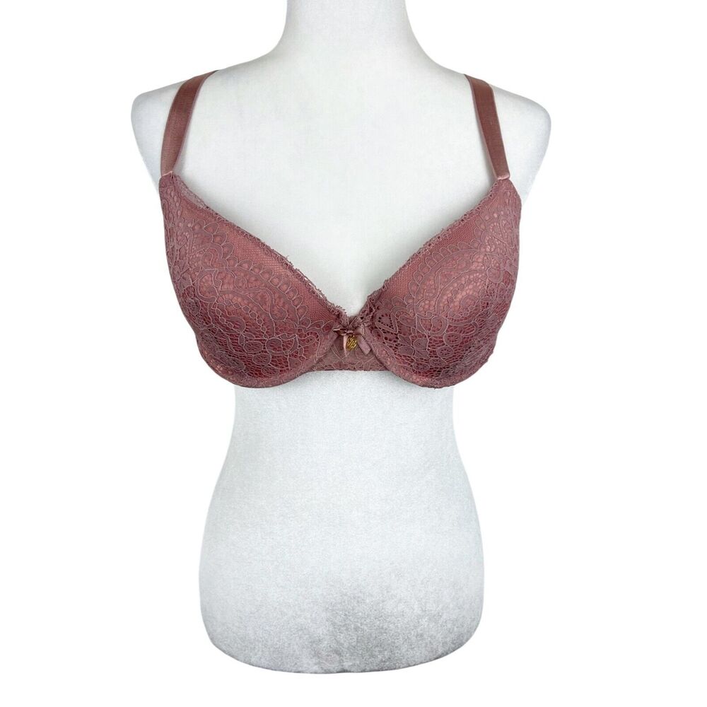 Daisy Fuentes Bra Women 38C Old Rose Floral Lace Padded Wired T-Shirt Bra